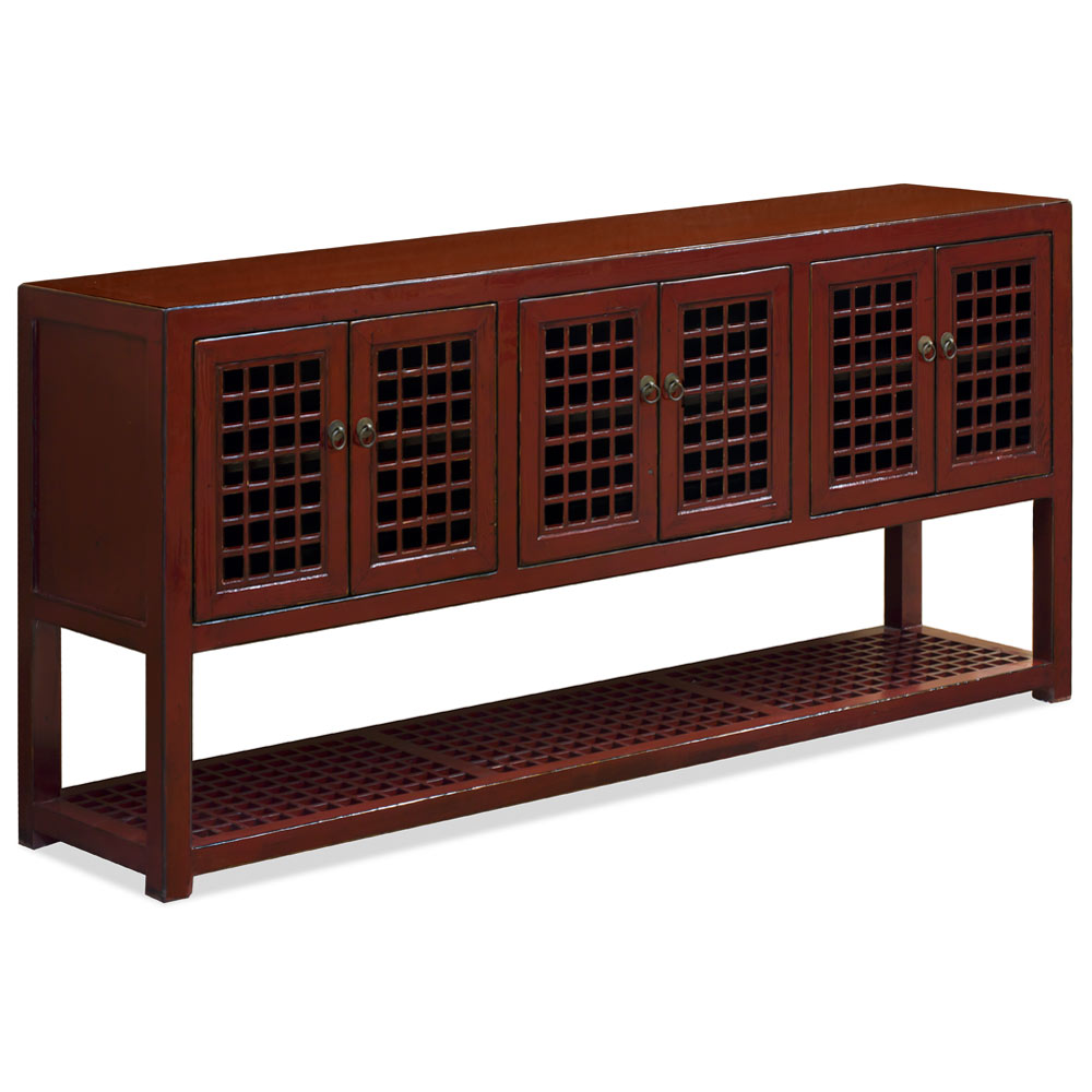 Distressed Dark Red Elmwood Chinese Dynasty Sideboard