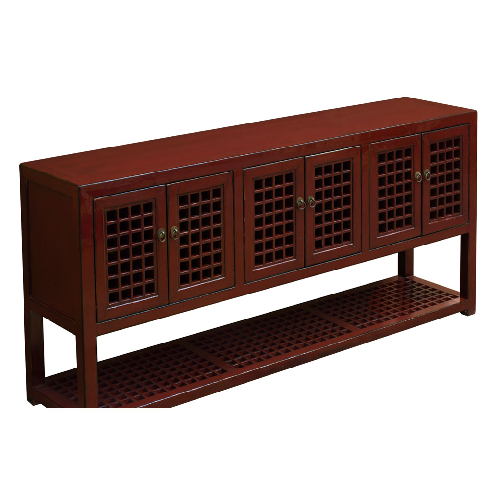 Distressed Dark Red Elmwood Chinese Dynasty Sideboard