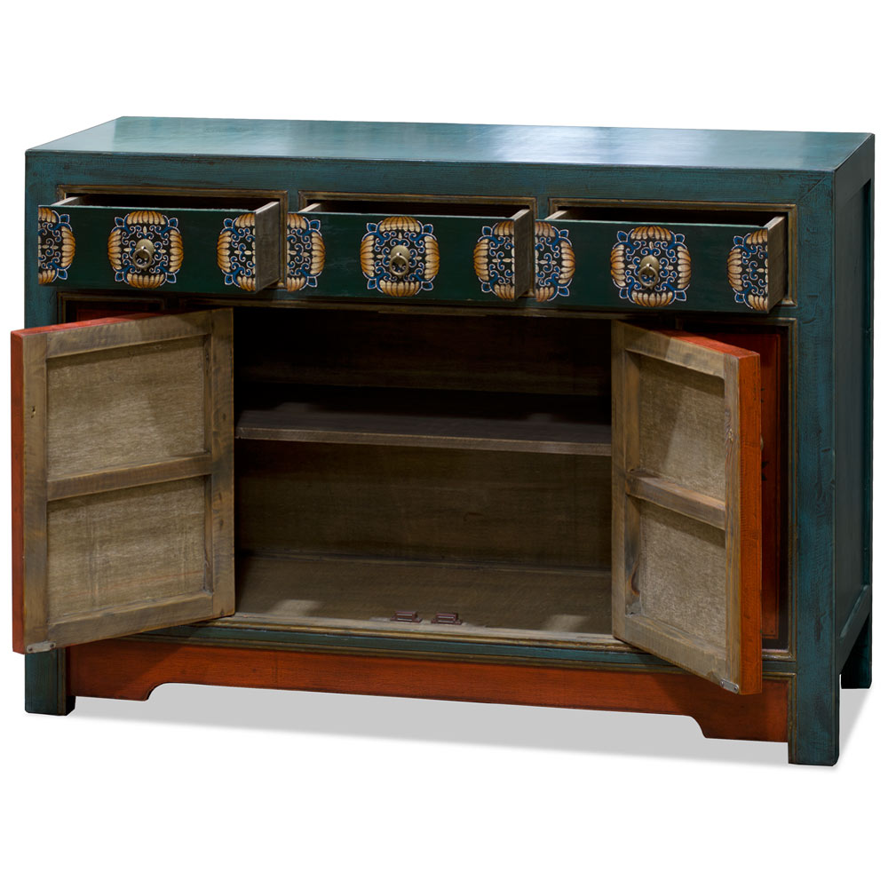 Elmwood Peony and Butterfly Motif Tibetan Cabinet