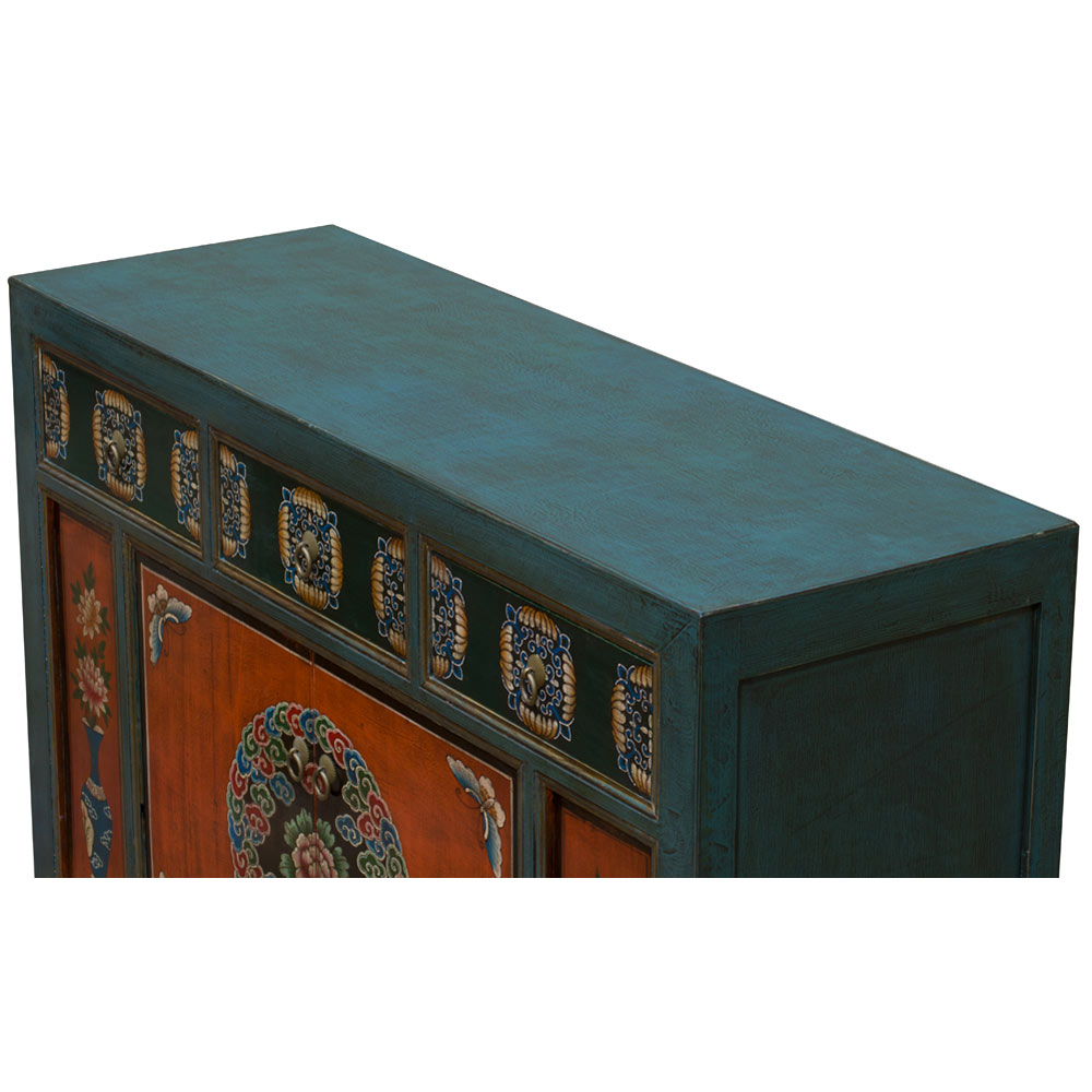 Elmwood Peony and Butterfly Motif Tibetan Cabinet