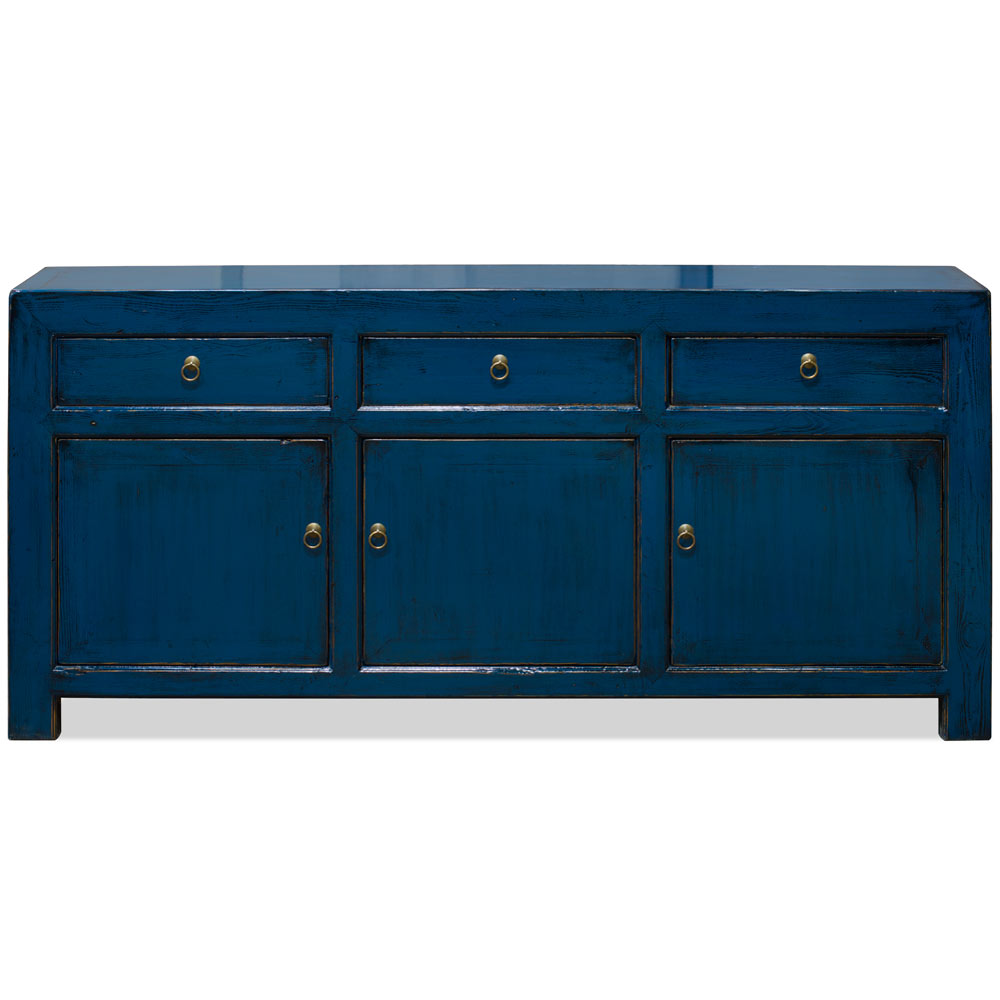 Distressed Blue Elmwood Chinese Ming Cabinet