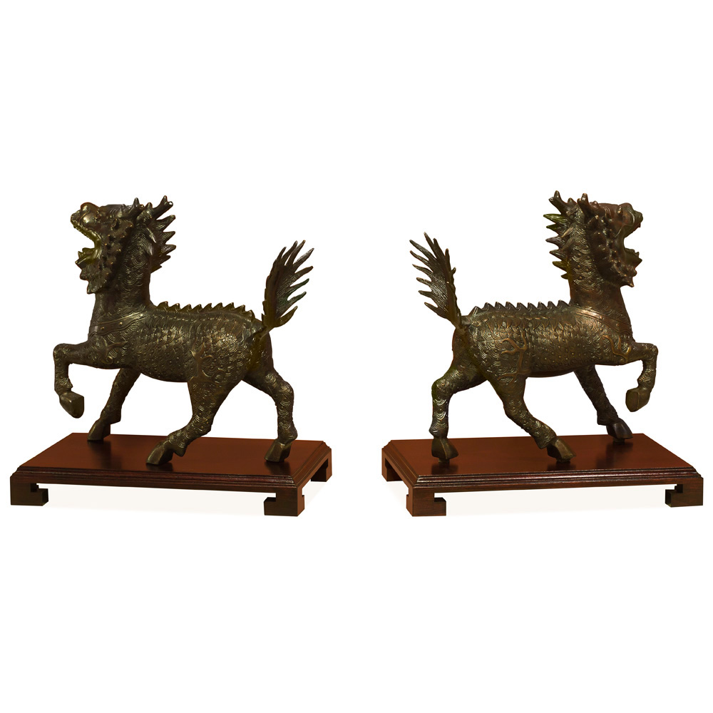 Bronze Kirin Oriental Statue Set