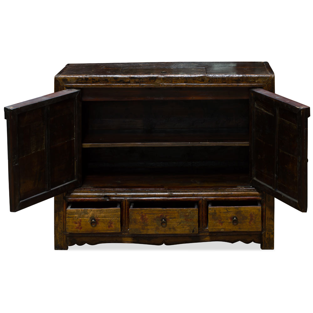 Elmwood Distressed Dark Red Mongolian Cabinet