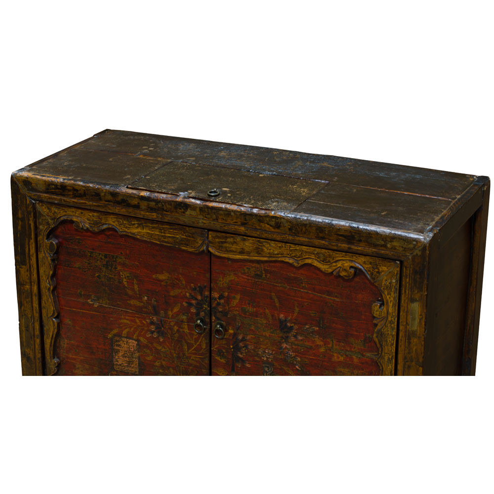 Elmwood Distressed Dark Red Mongolian Cabinet