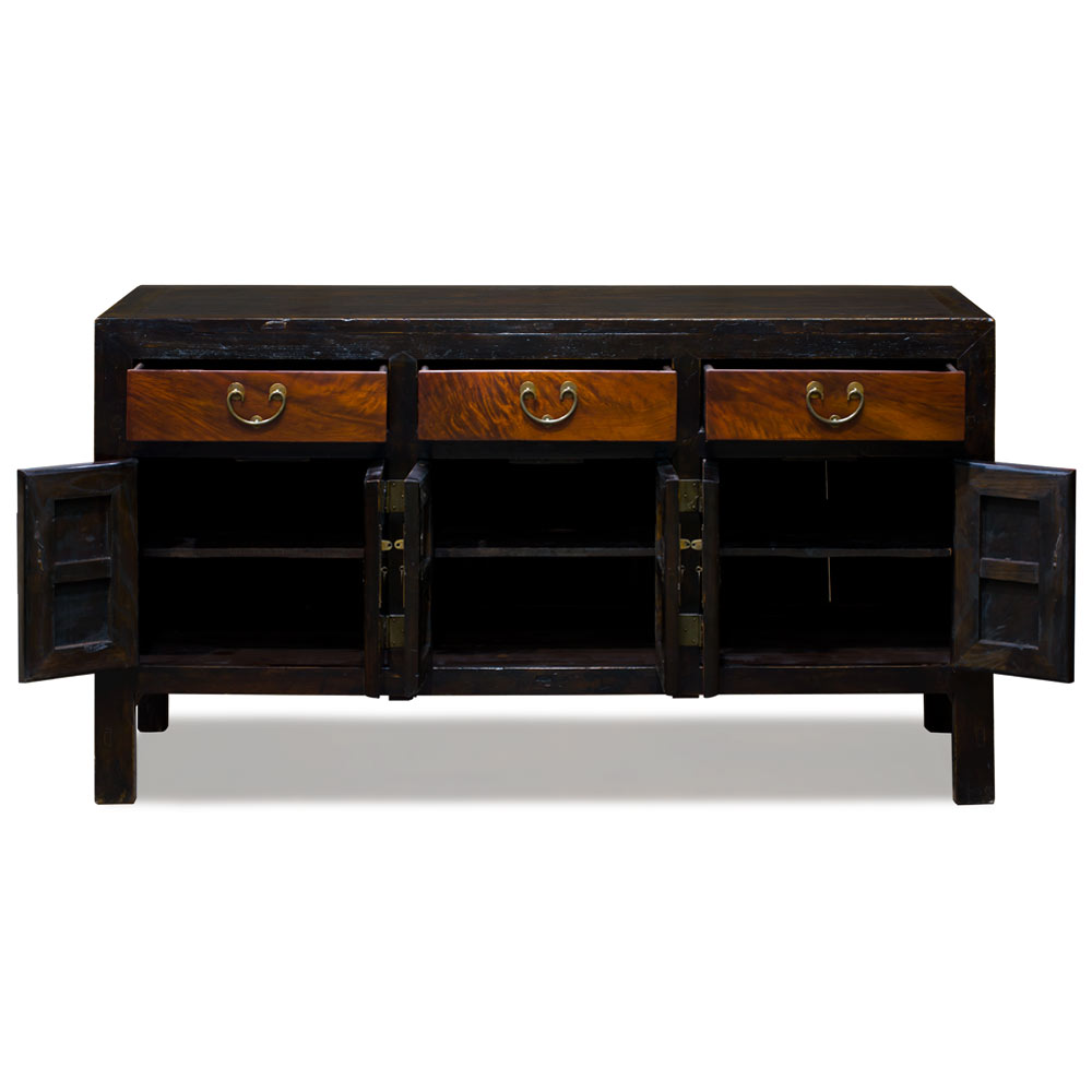 Vintage Elmwood Distressed Two Tone Oriental Ming Sideboard