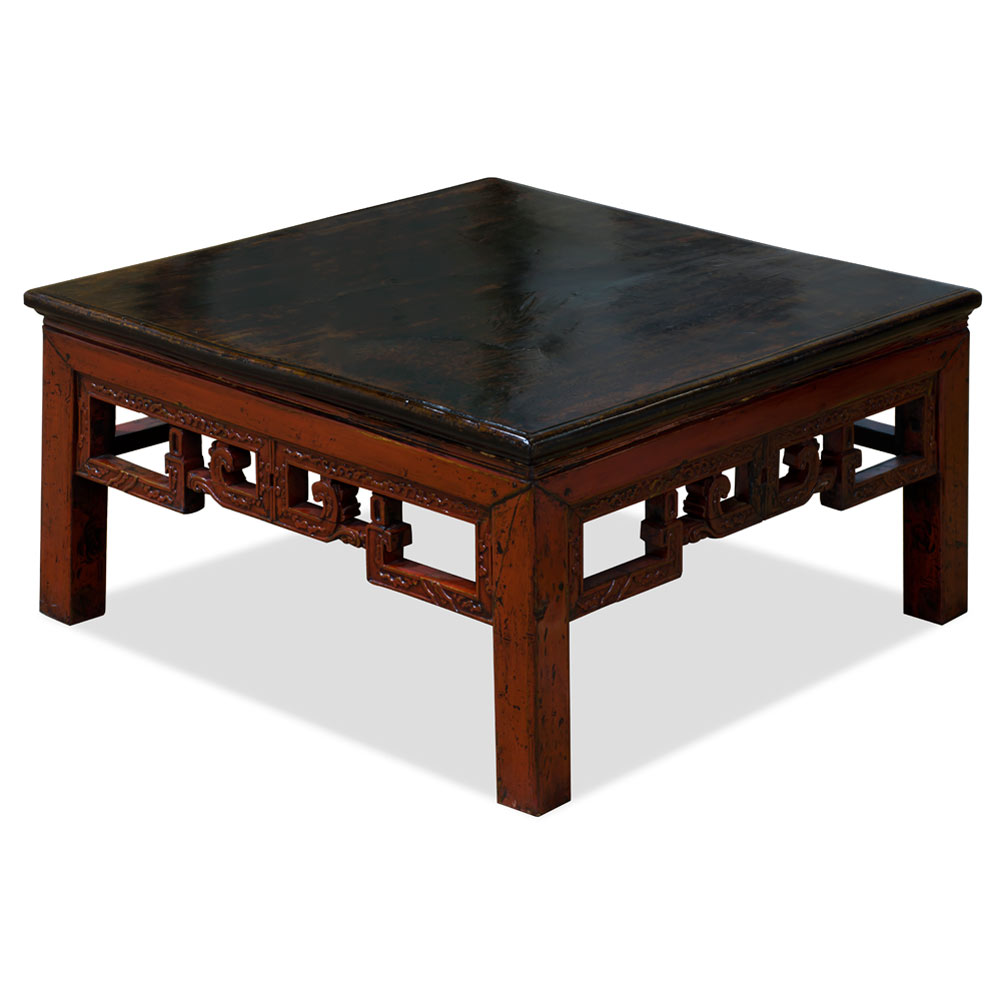 Vintage Elmwood 2-Tone Square Chinese Village Coffee Table