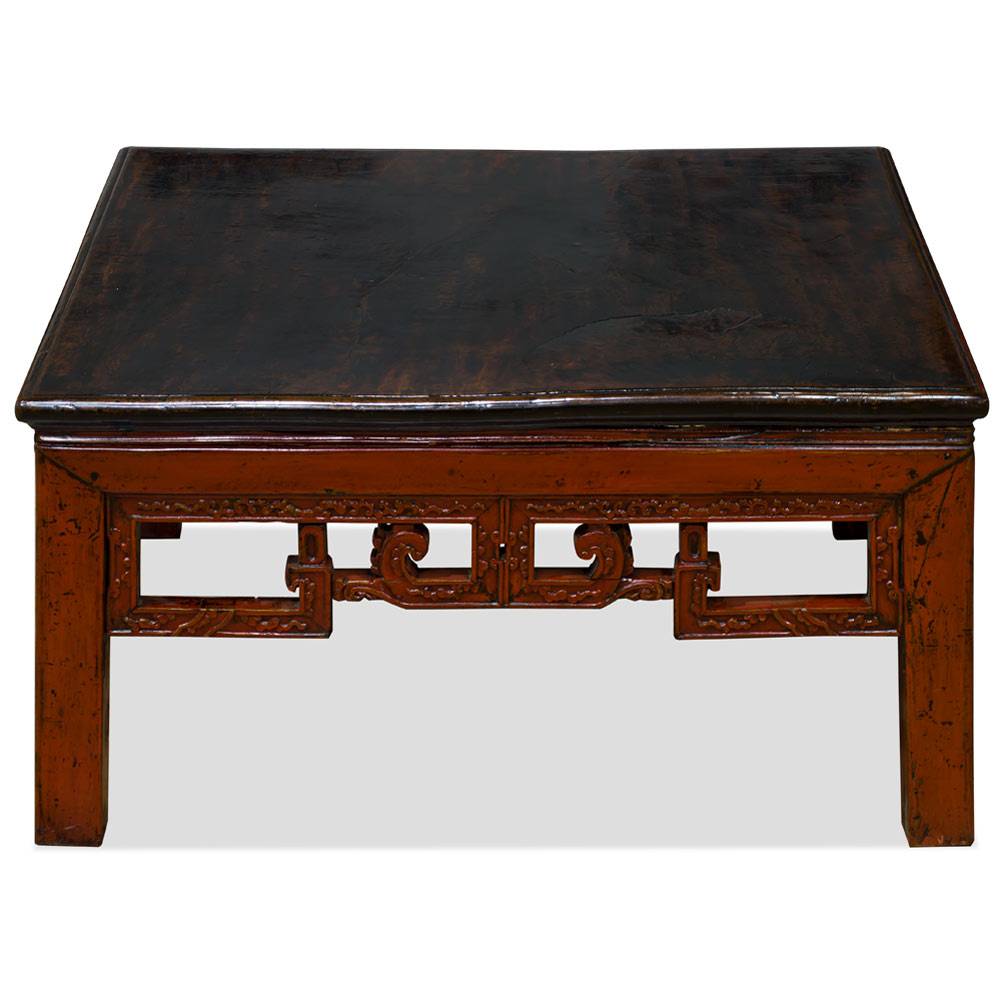 Vintage Elmwood 2-Tone Square Chinese Village Coffee Table