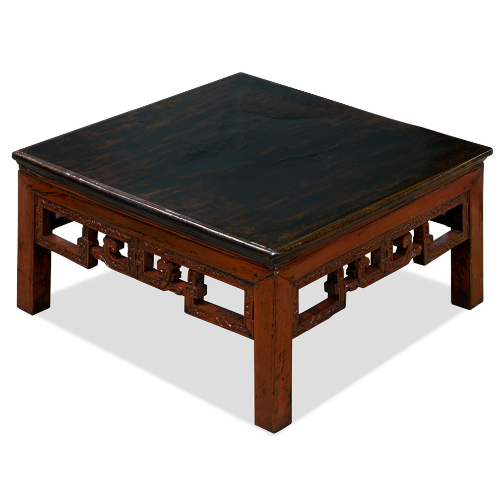 Vintage Elmwood 2-Tone Square Chinese Village Coffee Table