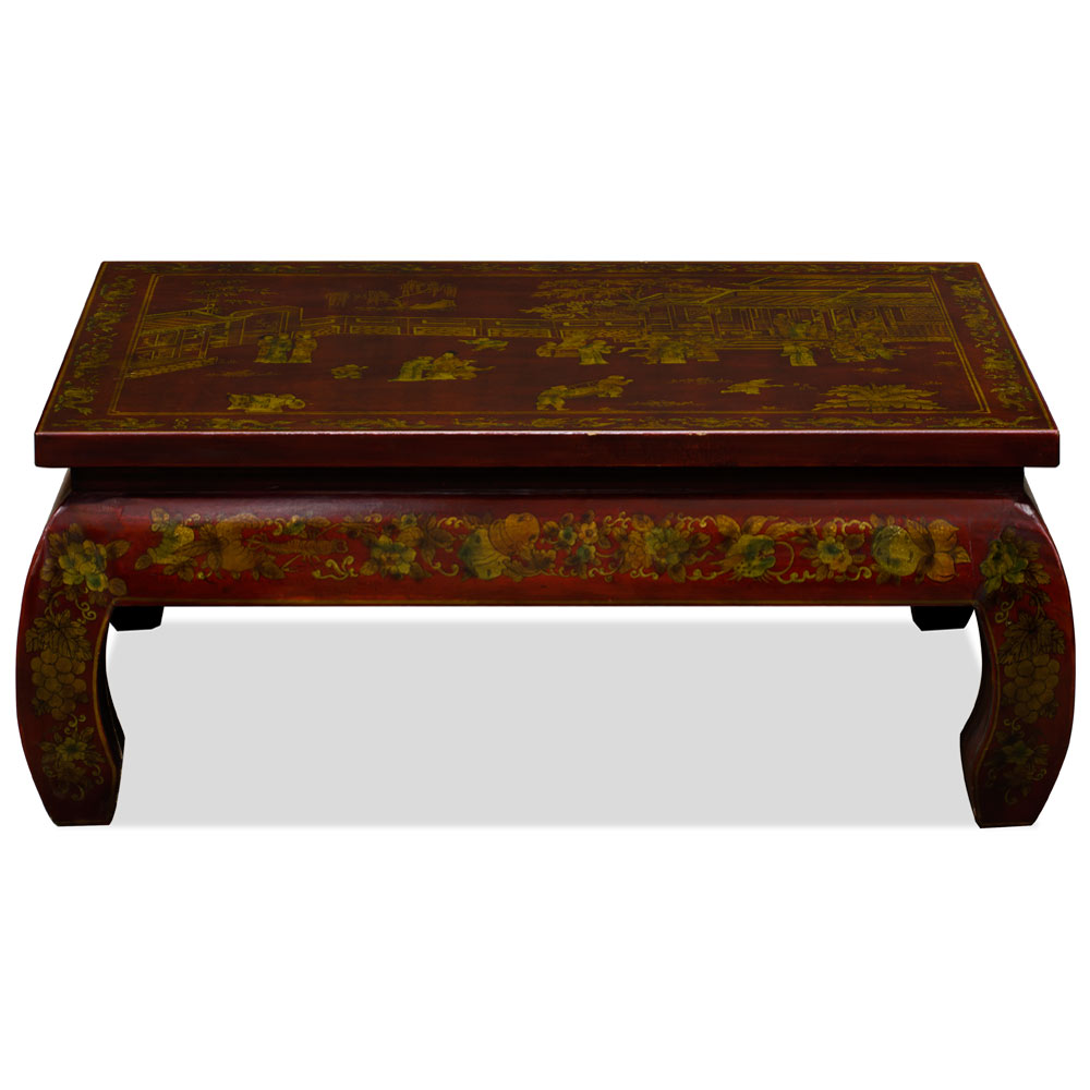 Rustic Red Chinoiserie Vintage Elmwood Oriental Rectangular Coffee Table