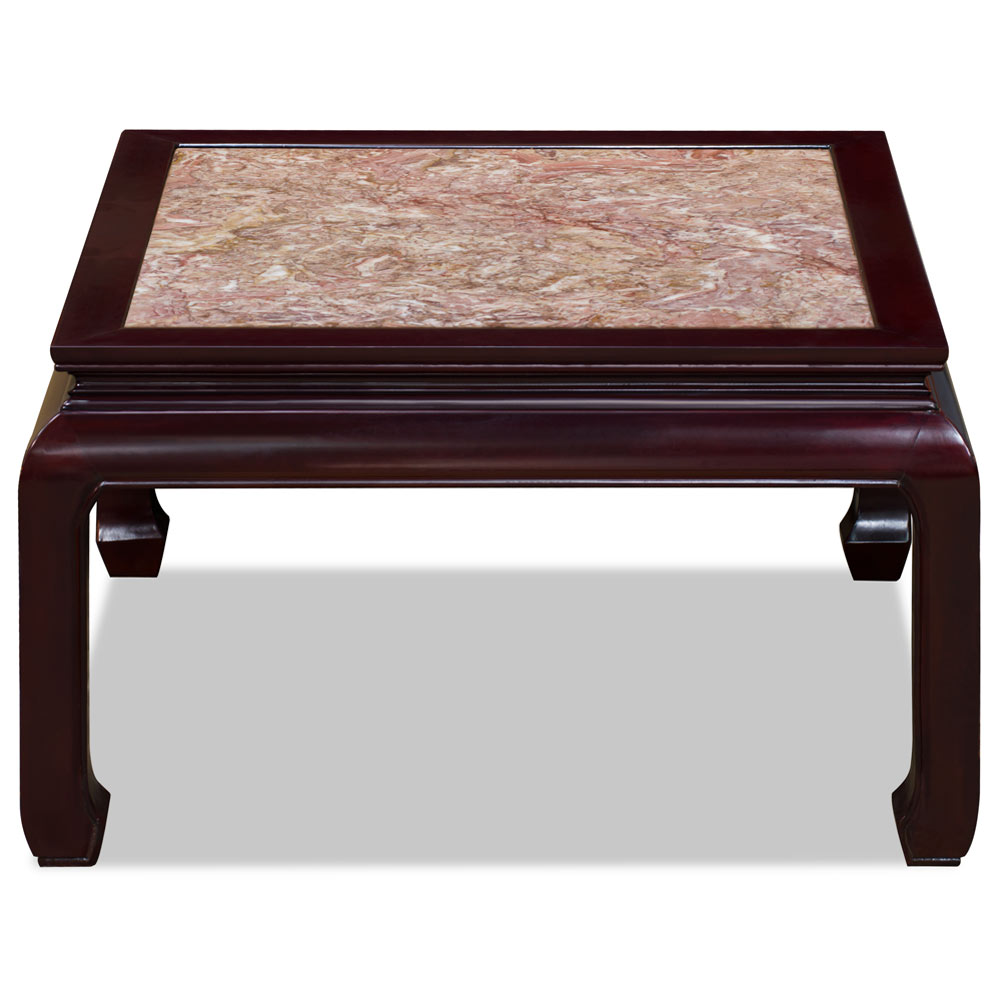 Dark Cherry Elmwood with Marble Top Oriental Square Coffee Table