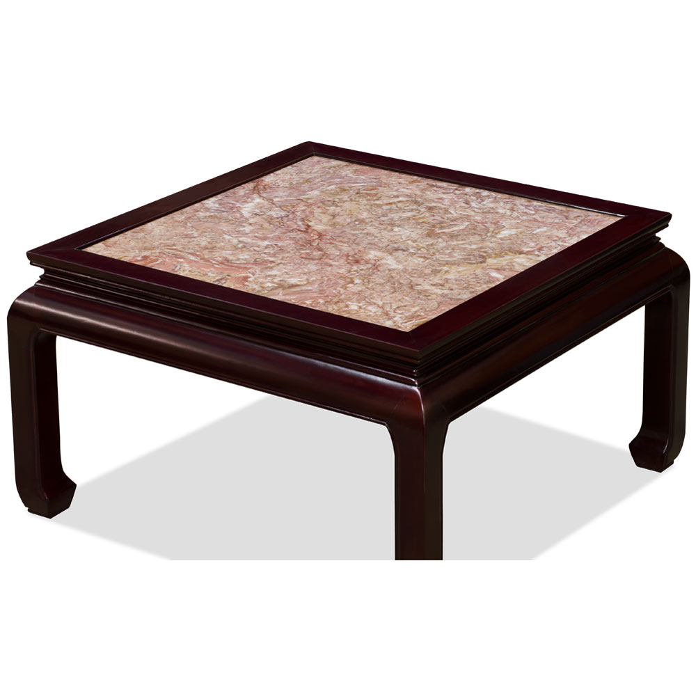 Dark Cherry Elmwood with Marble Top Oriental Square Coffee Table