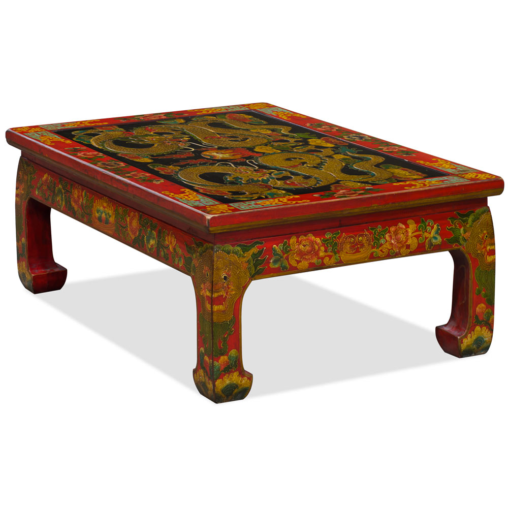 Imperial Dragon Motif Rectangle Tibetan Coffee Table