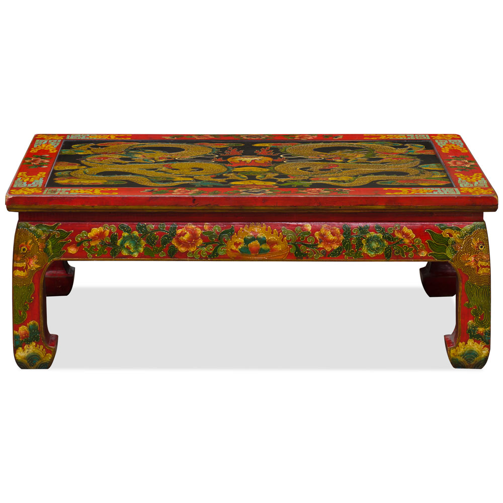 Imperial Dragon Motif Rectangle Tibetan Coffee Table