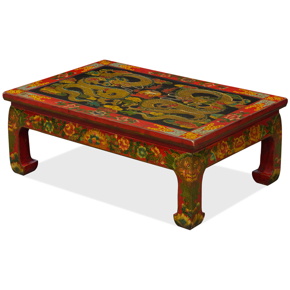 Imperial Dragon Motif Rectangle Tibetan Coffee Table