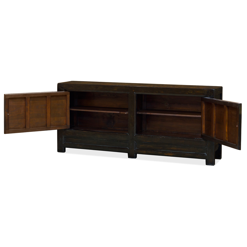 Vintage Dark Brown Elmwood San Guo Sideboard with Red and Yellow Doors