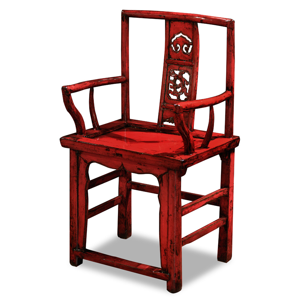 Vintage Red Elmwood Ming Arm Chair