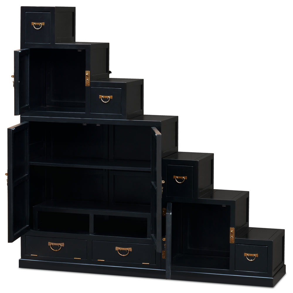 Black Finish Elmwood Grand Japanese Step Tansu Chest