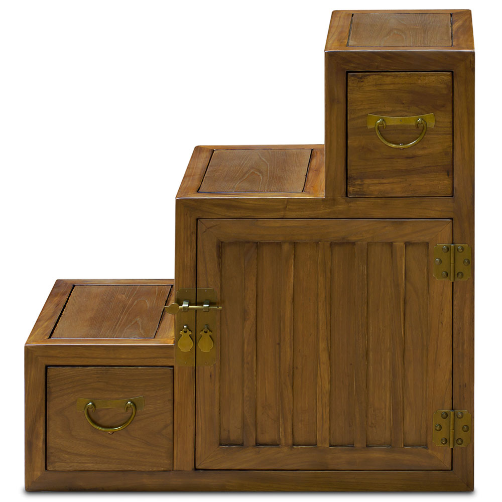 Walnut Finish Elmwood Mini Japanese Tansu Chest