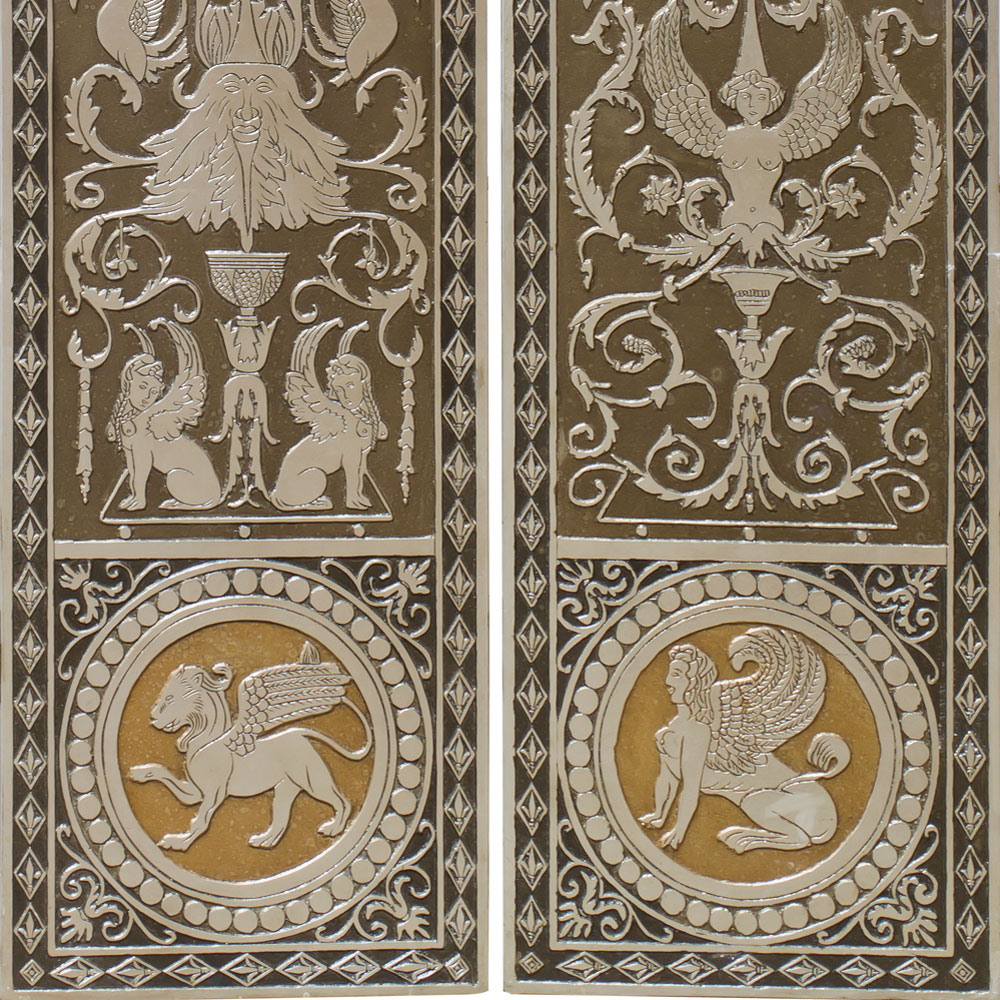 Hand Painted Silver Leaf French Motif Oriental Floor Screen