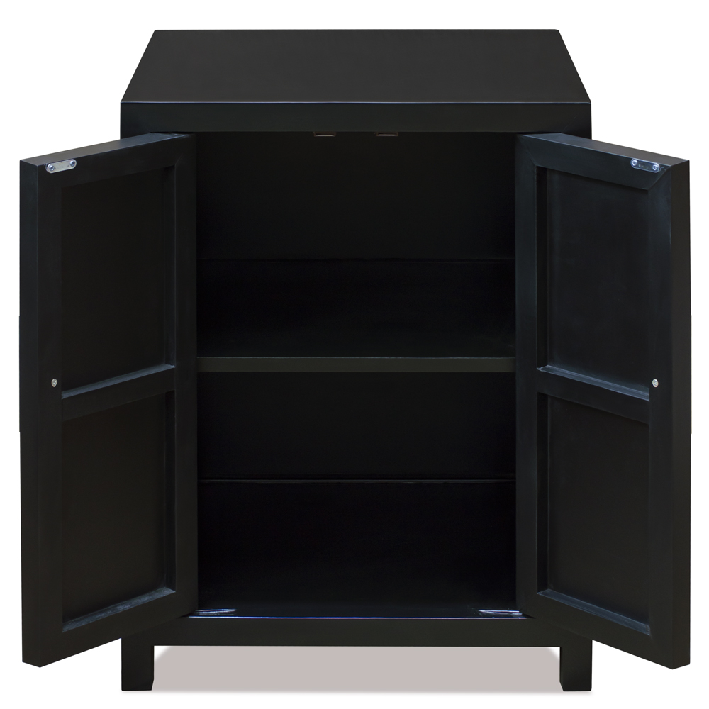 Matte Black Elmwood Chinese Ming Vanity Cabinet