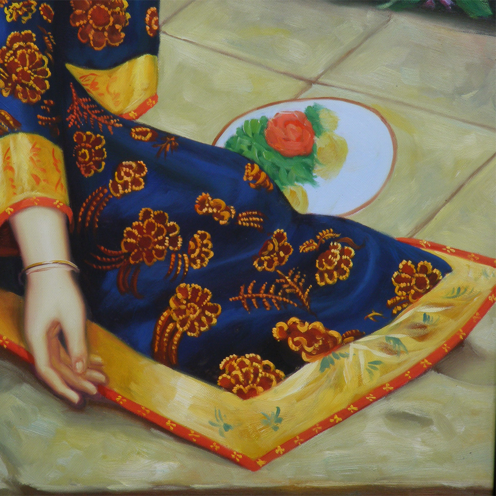 Lady with Koi Fish Chinese Oil Painting