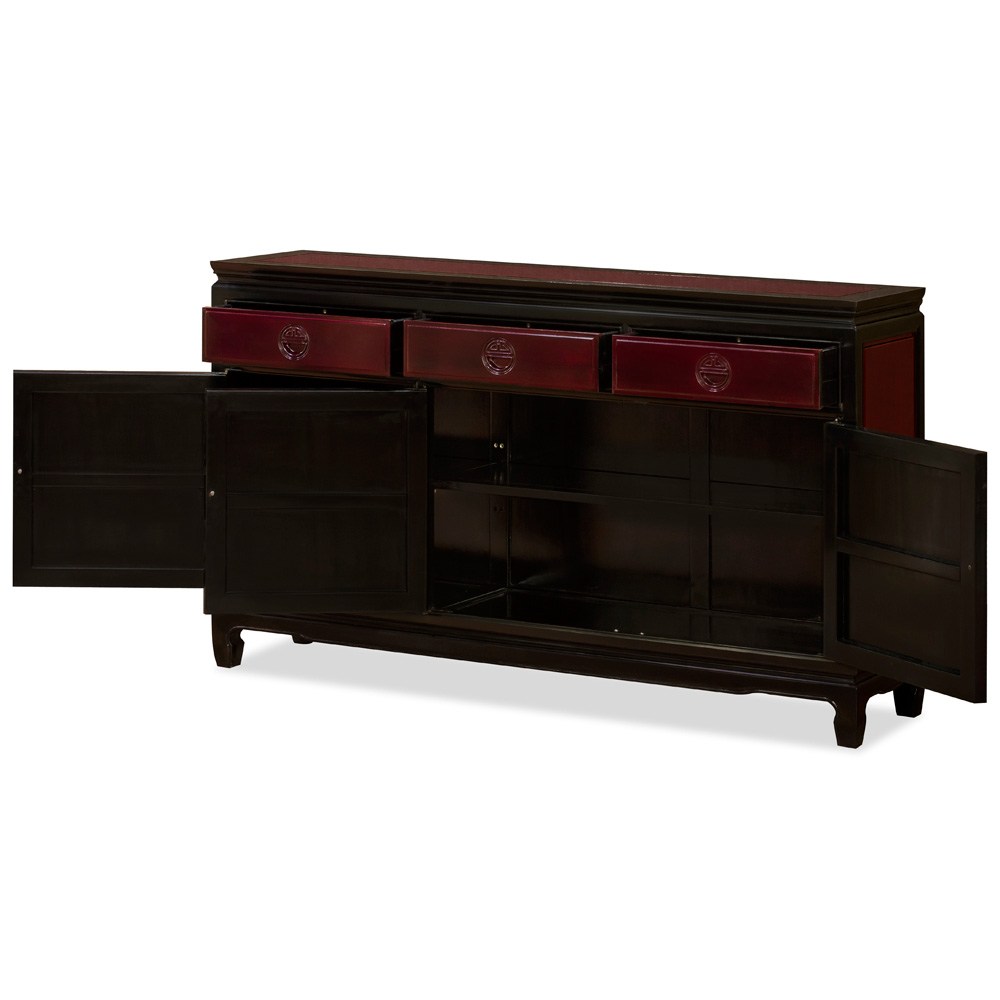 Black Trim Dark Cherry Rosewood Chinese Longevity Sideboard