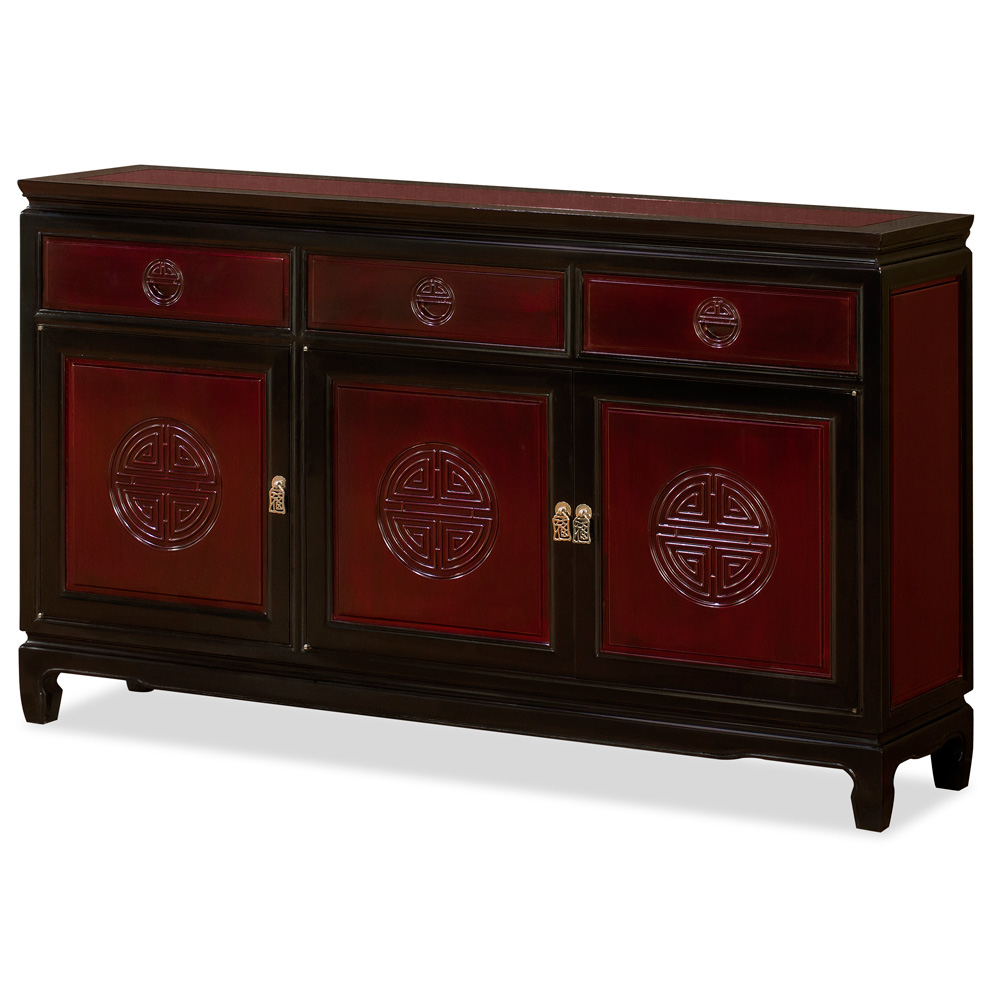 Black Trim Dark Cherry Rosewood Chinese Longevity Sideboard