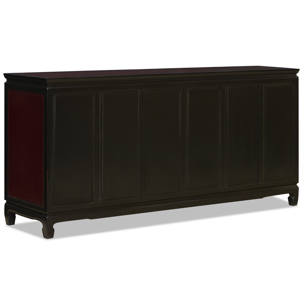 72 Inch Black Trim Dark Cherry Rosewood Chinese Longevity Motif Sideboard