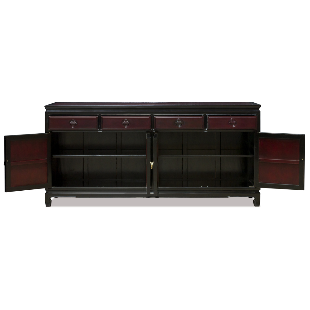 72 Inch Black Trim Dark Cherry Rosewood Chinese Longevity Motif Sideboard