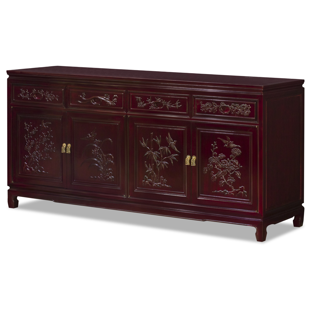 Grand Cherry Rosewood Four Season Flower Oriental Sideboard