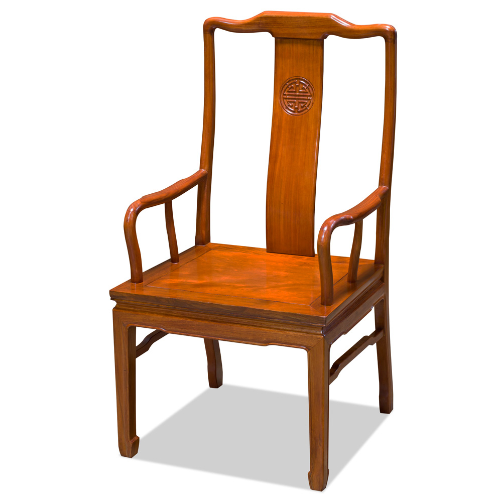 Natural Finish Rosewood Chinese Longevity Arm Chair