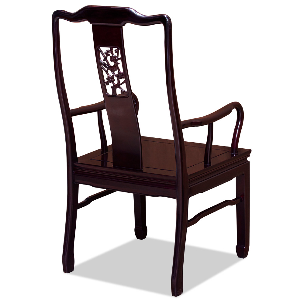 Dark Cherry Rosewood Flower and Bird Oriental Arm Chair