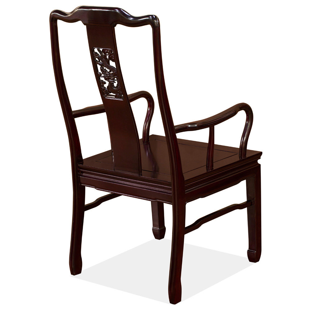 Dark Cherry Rosewood Dragon Oriental Arm Chair