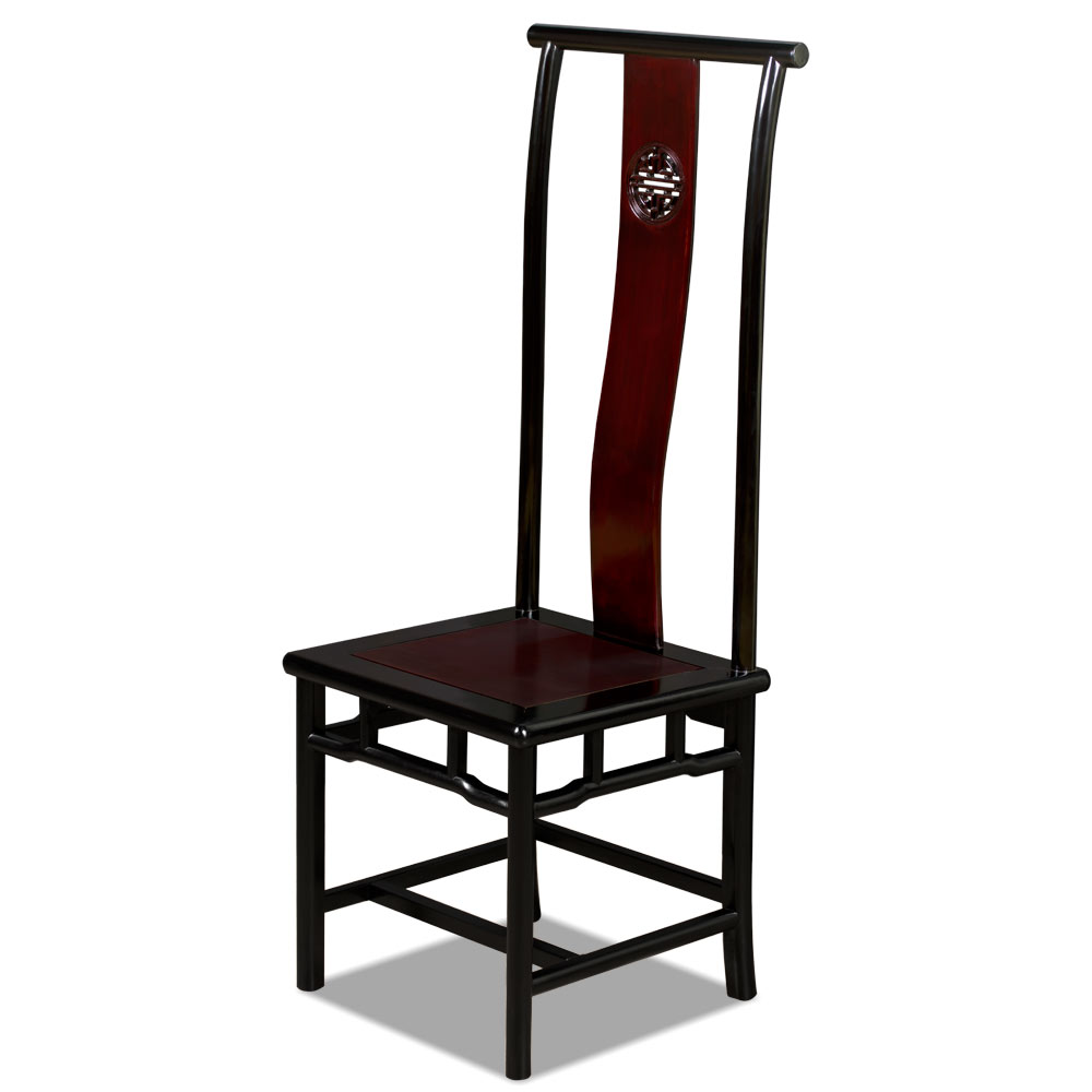 Black Trim Dark Cherry Rosewood Chinese Ming Longevity Tall Chair