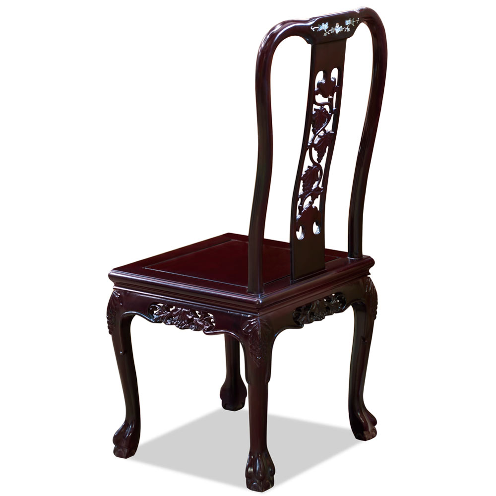 Dark Cherry Rosewood Grape Vine Side Chair with Flower Mother of Pearl Inlay