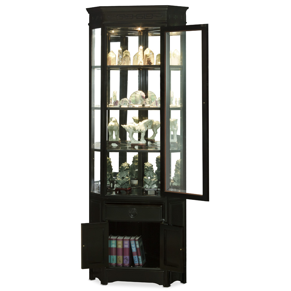 Black Rosewood Chinese Longevity Corner Cabinet