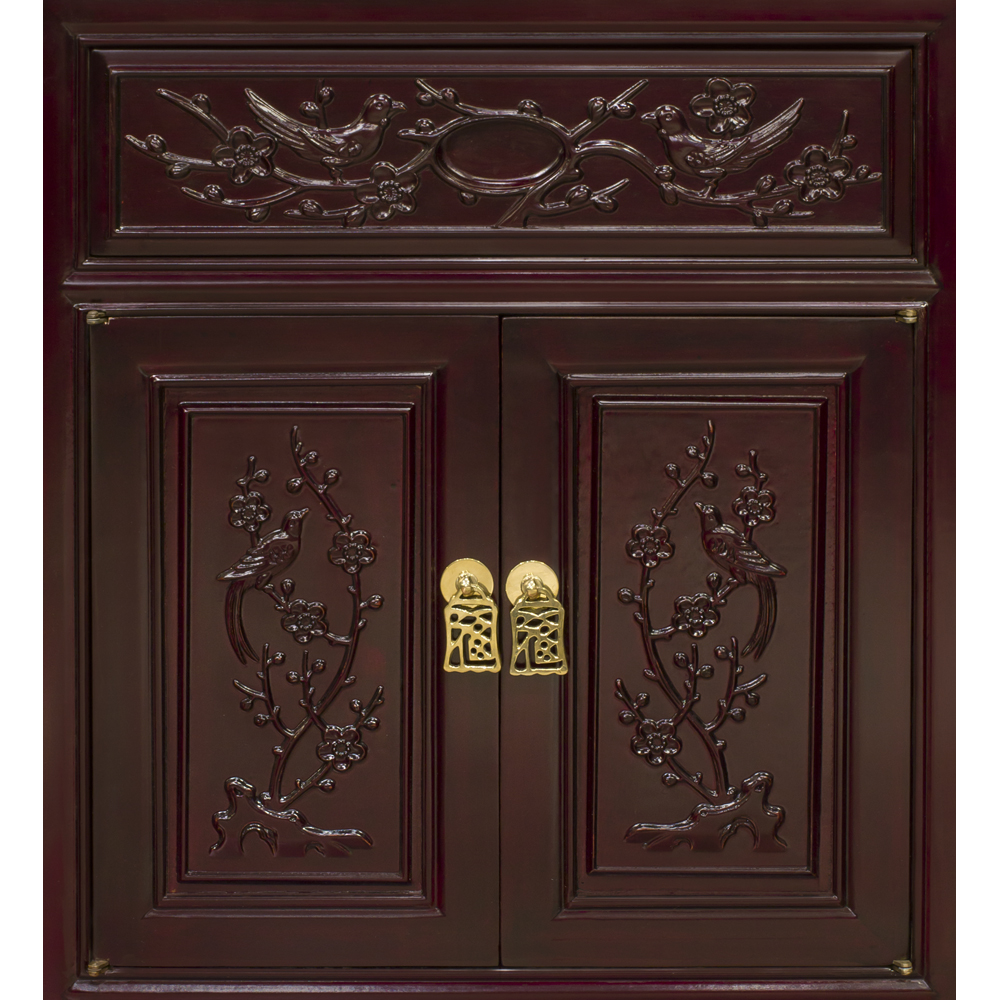 Dark Cherry Rosewood Flower and Bird Oriental Corner Display Cabinet