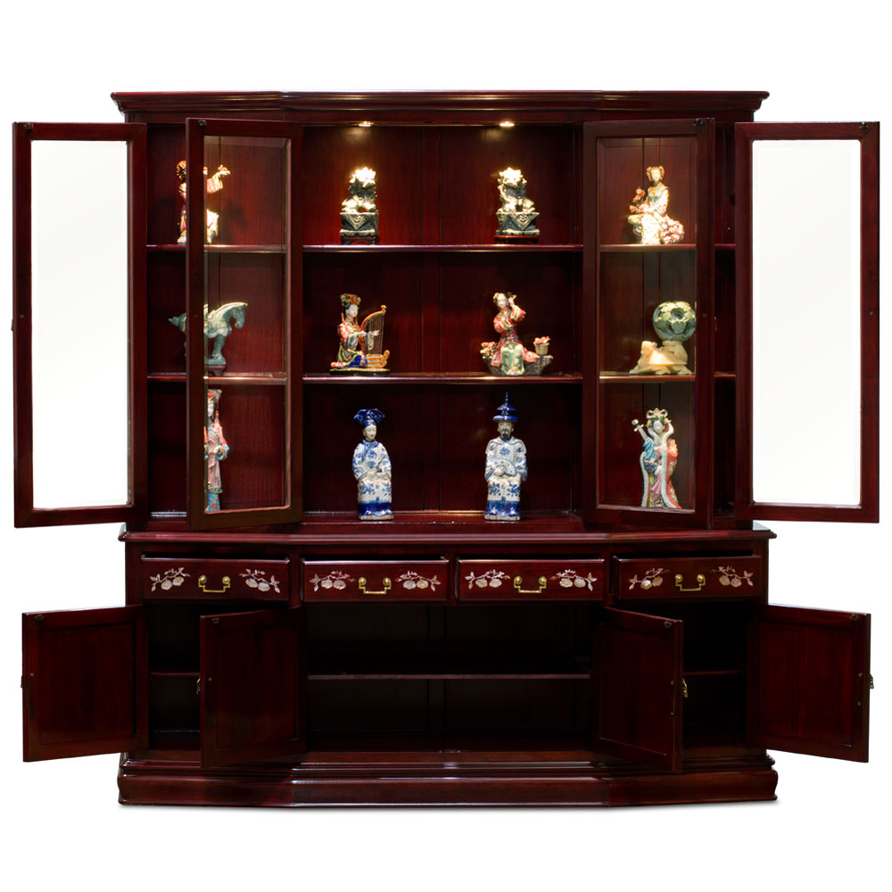 Cherry Rosewood Mother of Pearl Oriental China Cabinet