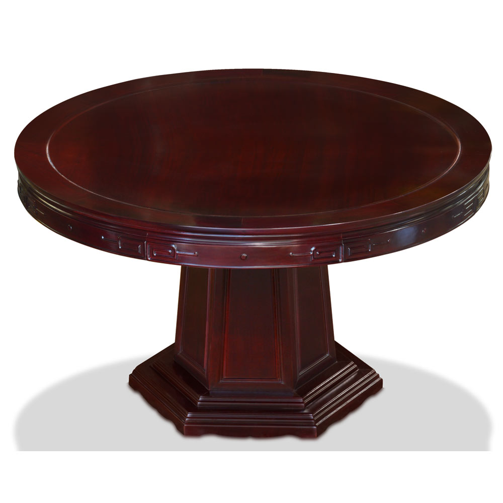 54in Cherry Finish Rosewood Chinese Key Motif  Round Oriental Dining Table