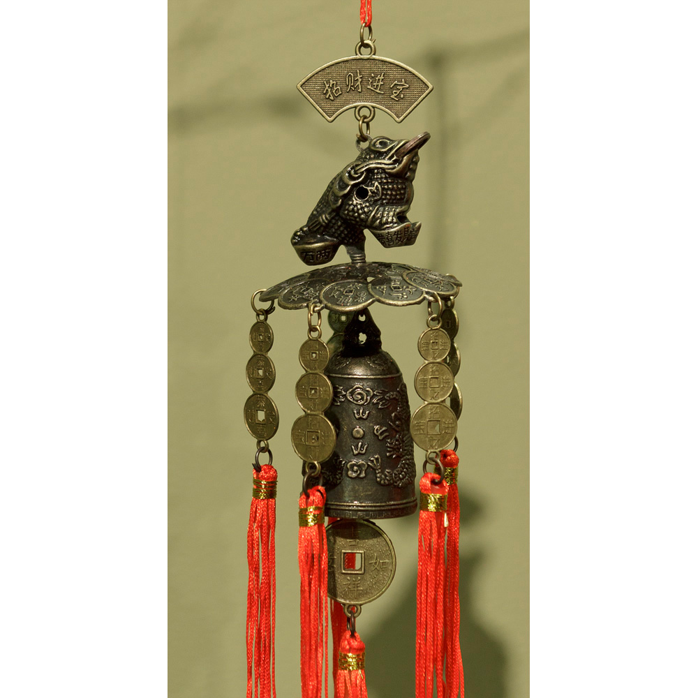 Feng Shui Money Toad Wind Chime with Lucky Red Tassels