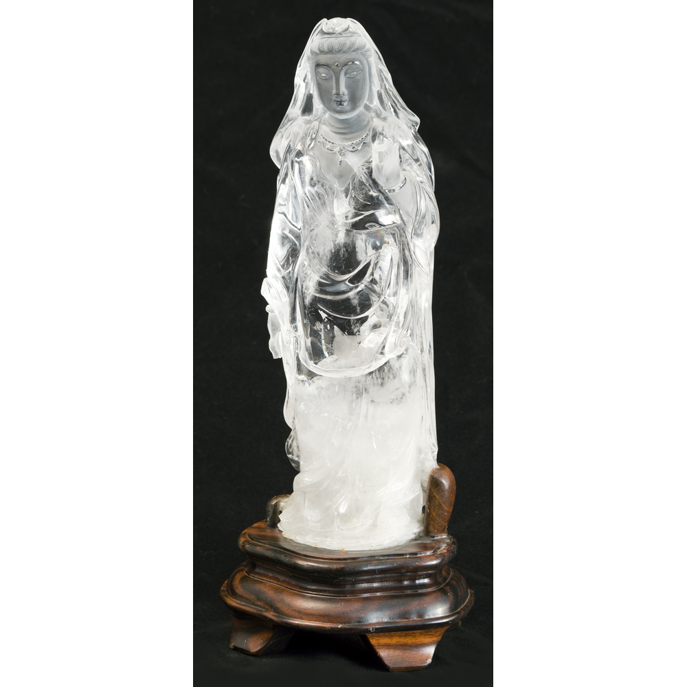 Clear Quartz Standing Guanyin Asian Sculpture