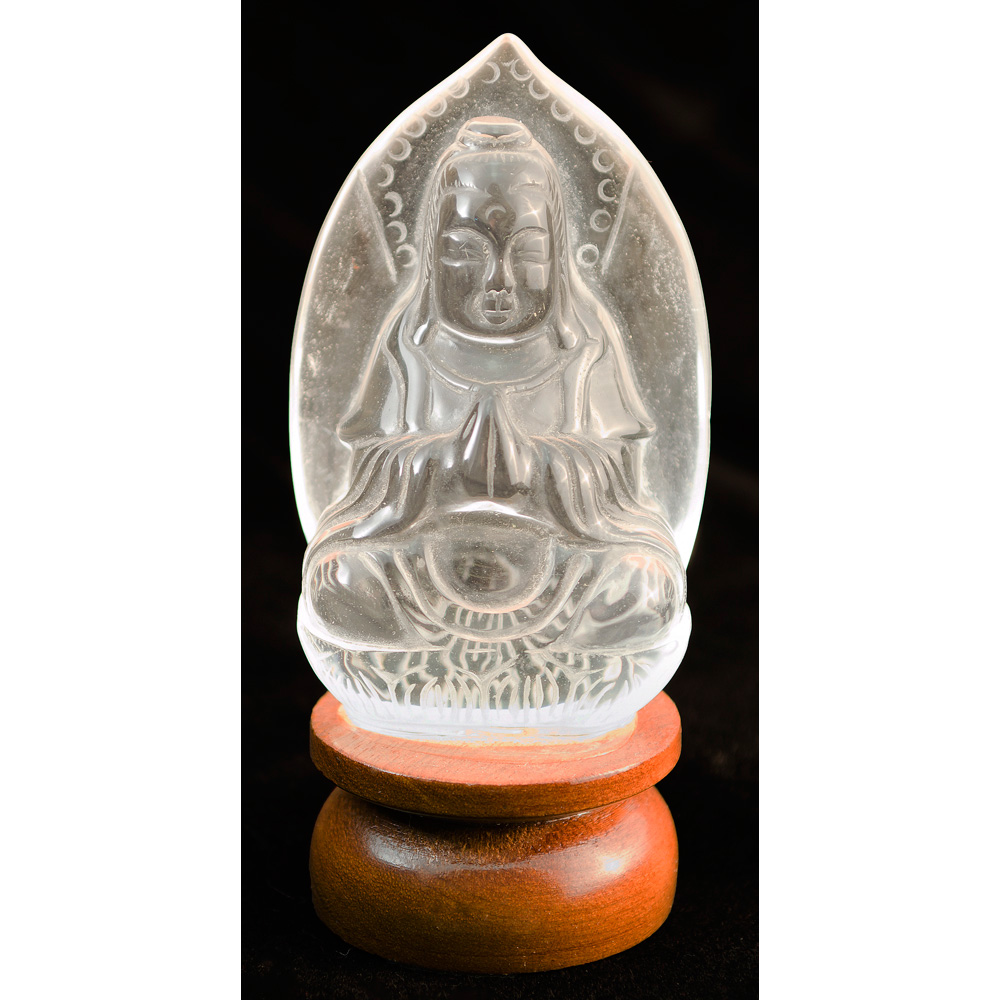 Clear Quartz Sitting Guanyin Chinese Figurine