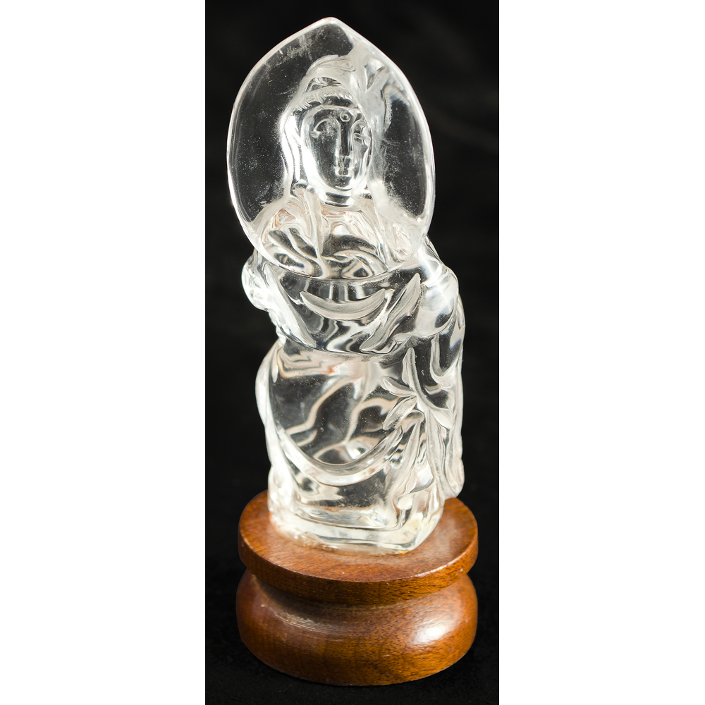 Clear Quartz Kneeling Buddha Chinese Figurine