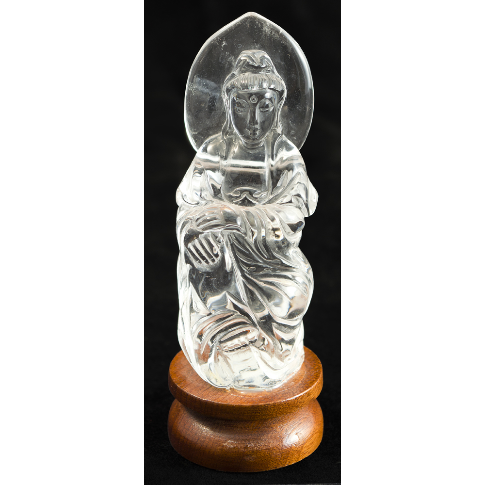 Clear Quartz Kneeling Buddha Chinese Figurine