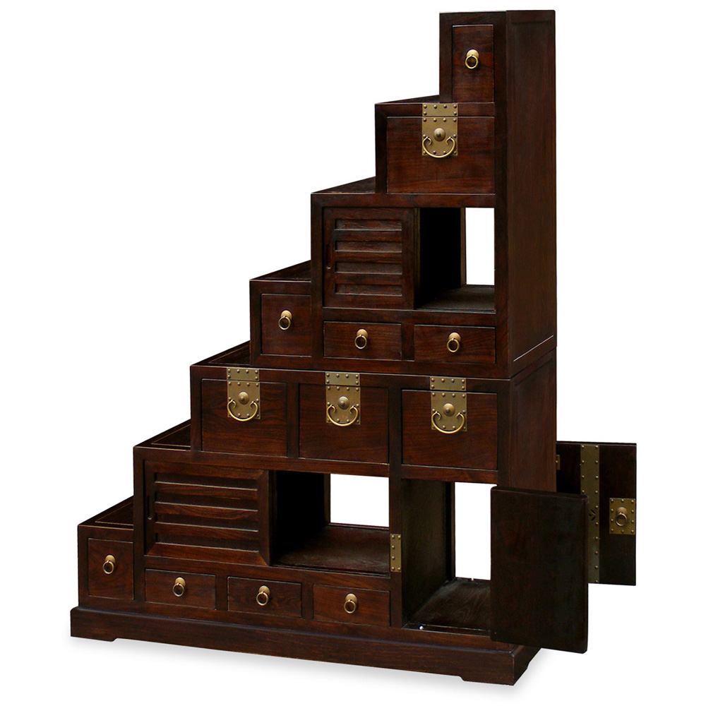 Dark Espresso Elmwood Japanese Step Tansu Chest