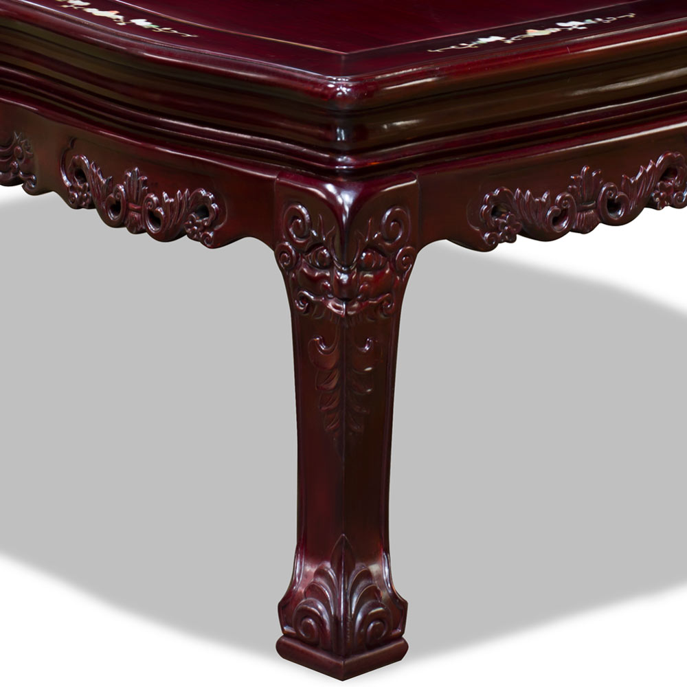 Dark Cherry Chinese Mother of Pearl Inlay Rosewood Royal Palace Coffee Table