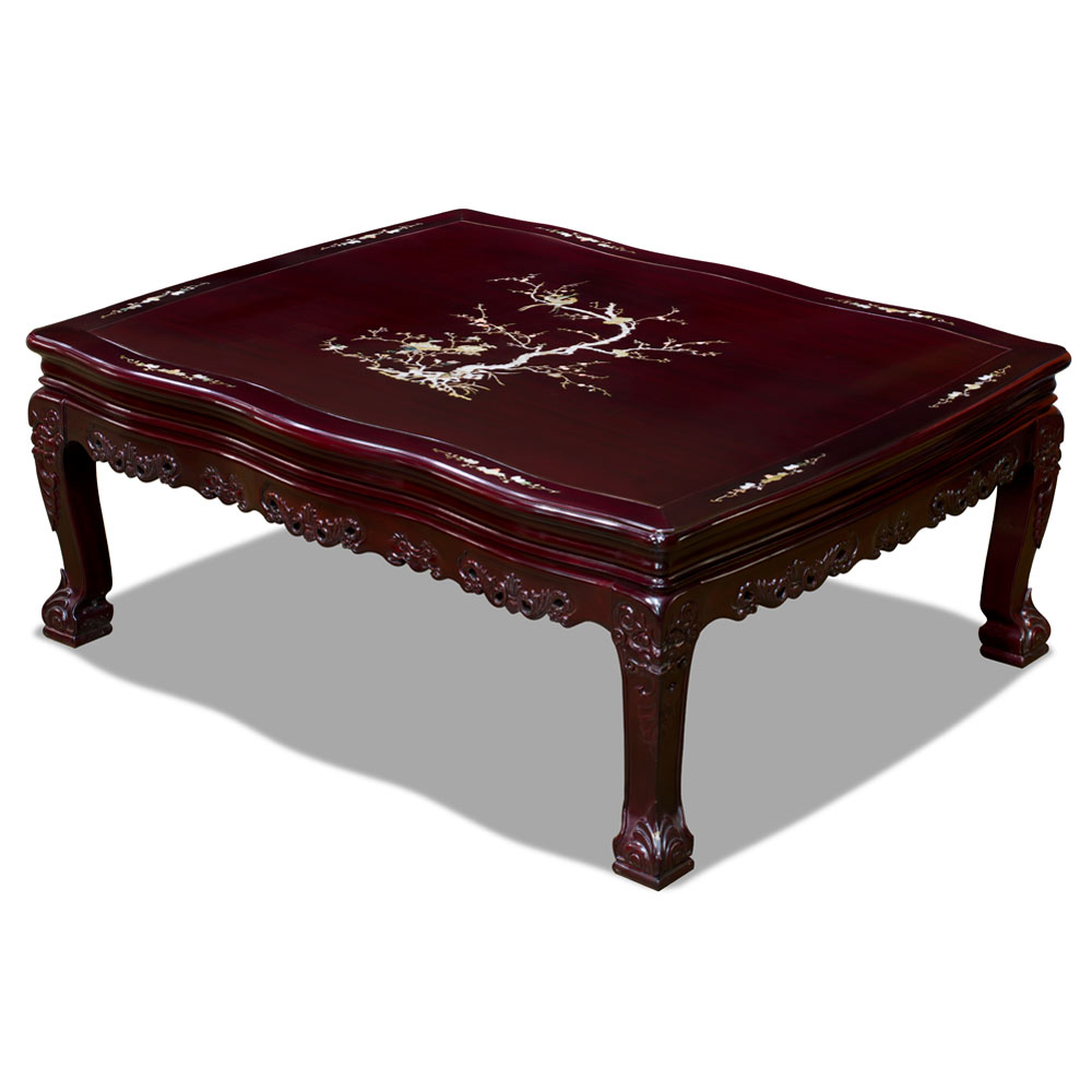 Dark Cherry Chinese Mother of Pearl Inlay Rosewood Royal Palace Coffee Table