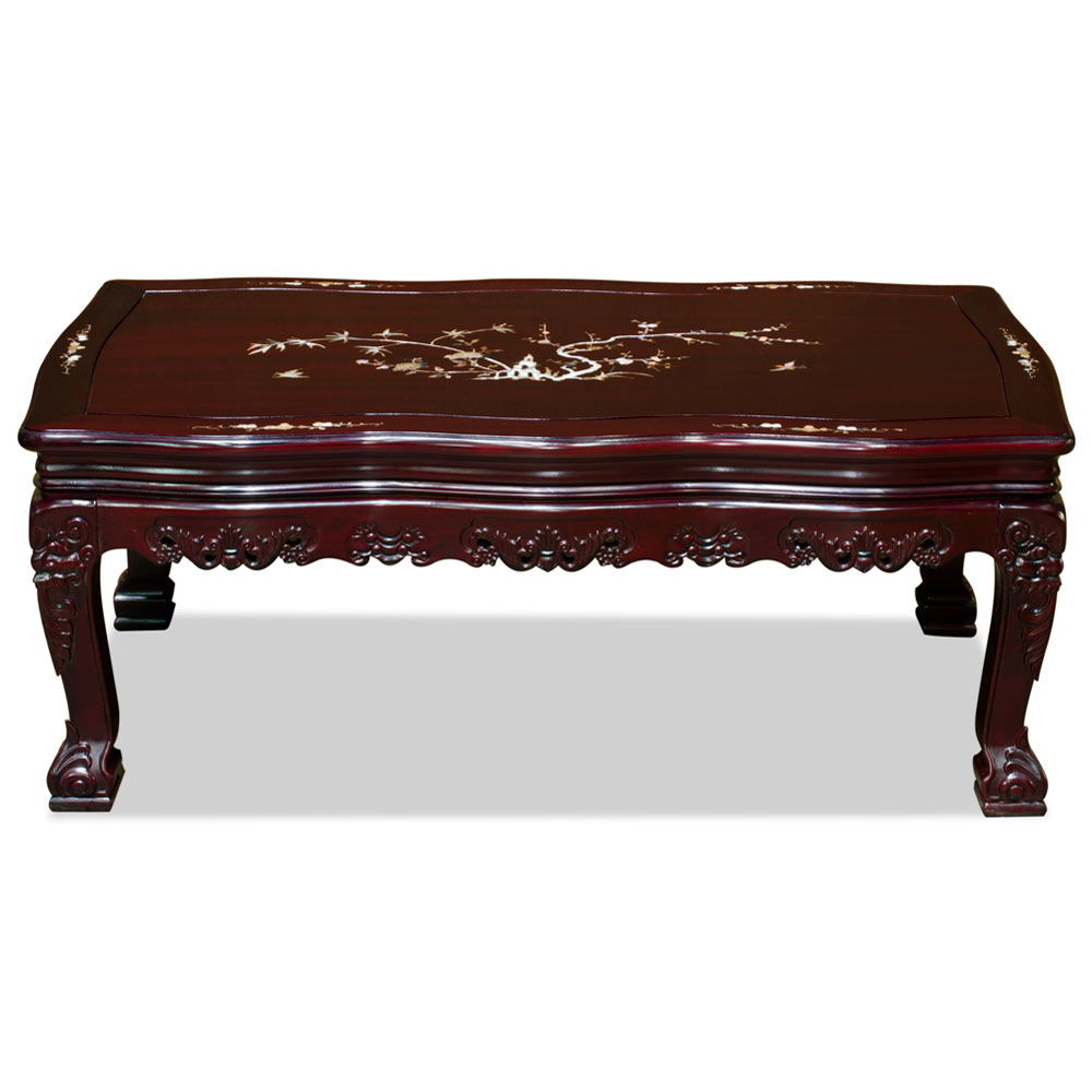 Dark Cherry Chinese Mother of Pearl Inlay Rosewood Royal Palace Coffee Table