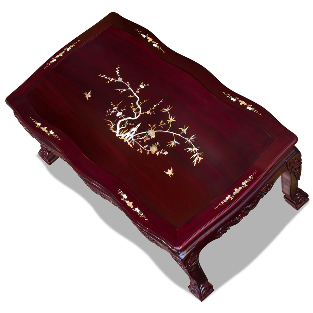 Dark Cherry Chinese Mother of Pearl Inlay Rosewood Royal Palace Coffee Table