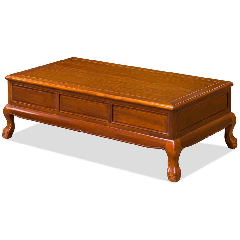 Natural Finish Rosewood Rectangular Chinese Coffee Table with Three Drawers